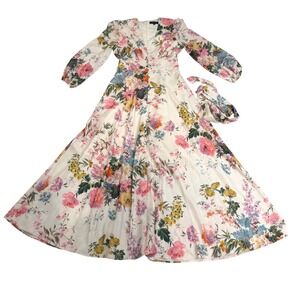 Beulah Style Floral Cottage Boho Cotton Maxi Dress White Pink Long Sleeve M